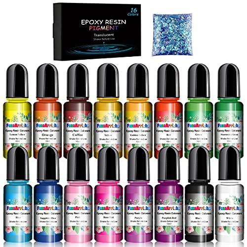 Liquid Epoxy Resin Pigment - 16 Color Translucent Resin Colorant Epoxy Resin Dye for DIY Jewelry Making, AB Resin Coloring for Paint and Craft (0.35oz Each) Liquid Epoxy Resin Pigment - 16 Color Translucent Resin Colorant Epoxy Resin Dye for DIY Jewelry Making, AB Resin Coloring for Paint and Craft (0.35oz Each)