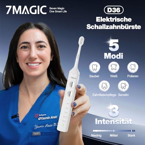 Elektrische Zahnbürste, Schallzahnbürste, Leise Zahnbürste Elektrisch Mit 3 Intensitäten 5 Modi, 40000VPM, IPX7, Zahnbürste Mit 180 Tagen Akkulaufzeit Und Timer, Weiß 2