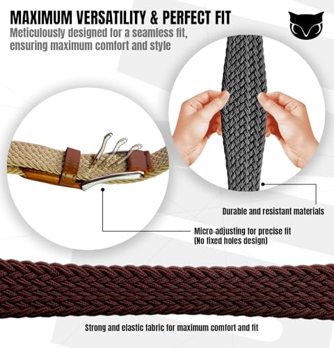 BUMA Men's Stretch Woven Braided Belt 1 3/8 for Golf and Casual - Leather Buckle4