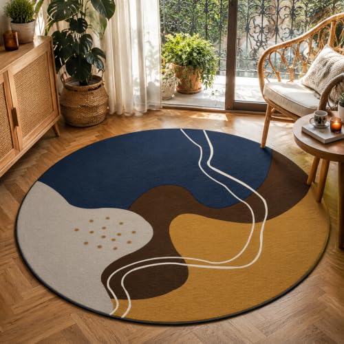 Tapis rond abstrait moderne bleu, le tapis de sol idéal pour dressing