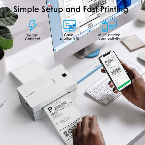 KNAON Bluetooth Thermal Shipping Label Printer, 4x6 Portable Thermal Address Label Printer for Small Business, Compatible with iPhone,Android,Windows,Mac–Works with Etsy Shopify USPS&More, White - Image 7