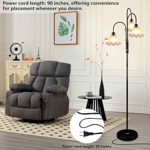 Image of Lightdot 70IN Flower Floor Lamp for Living Room, 3 Light Dimmable Tree Floor Lamps with 3000K Bulb Included for Wedding /Party, Unique Floral Tall Lamp with 5Lbs Heavy Base for Bedroom /Sofa -Black