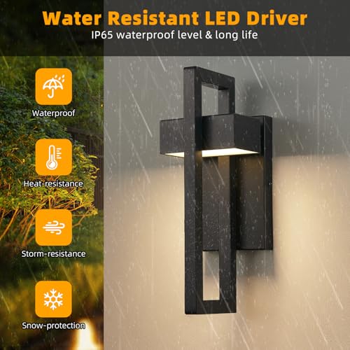 Image of tewei 16.5'' Modern LED Outdoor Wall Sconce, Integrated LED Outdoor Light Fixtures Wall Mount Exterior Lights, Black Front Porch Outside Lighting for House, Backyard, Warm White 3000K, 2 Pack