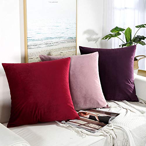 JUSPURBET Velvet Pillow Covers,Pack of 2 Decorative Throw Pillow case for Couch Bed Sofa,Soft Cushion Pillowcase,26x26 Inches,Eggplant Purple