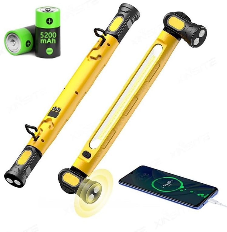 Under Hood Work Light, 3000lm Rechargeable Magnetic LED Light Bar with 360° Rotation & Hooks for Car Repairing, Garage, Mechanic, Camping & Emergency