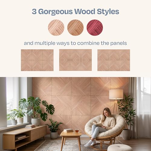 Image of XL Acoustic Wall Panels 6-Pack Decorative Acoustic Panels High Density Sound Absorbing Wall Art 70.86X47.24 Inches with Self-adhesive for Studio Home and Office - Oak Wood Finish