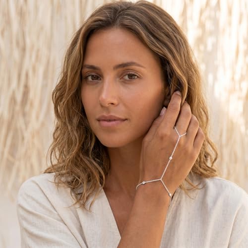 Image of Hand Chain Ring Bracelet for Women Dainty Gold Finger Chain Rhinestone Bracelet Trendy Simple Body Jewelry Gifts