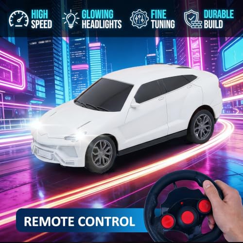 Image of Gooyo GY-448JM Rechargeable Remote Control Car Toy | White Color, Power Source: Lithium Rechargeable Battery for Car (Included) & 2xAA Battery for Remote Controller (Not Included)
