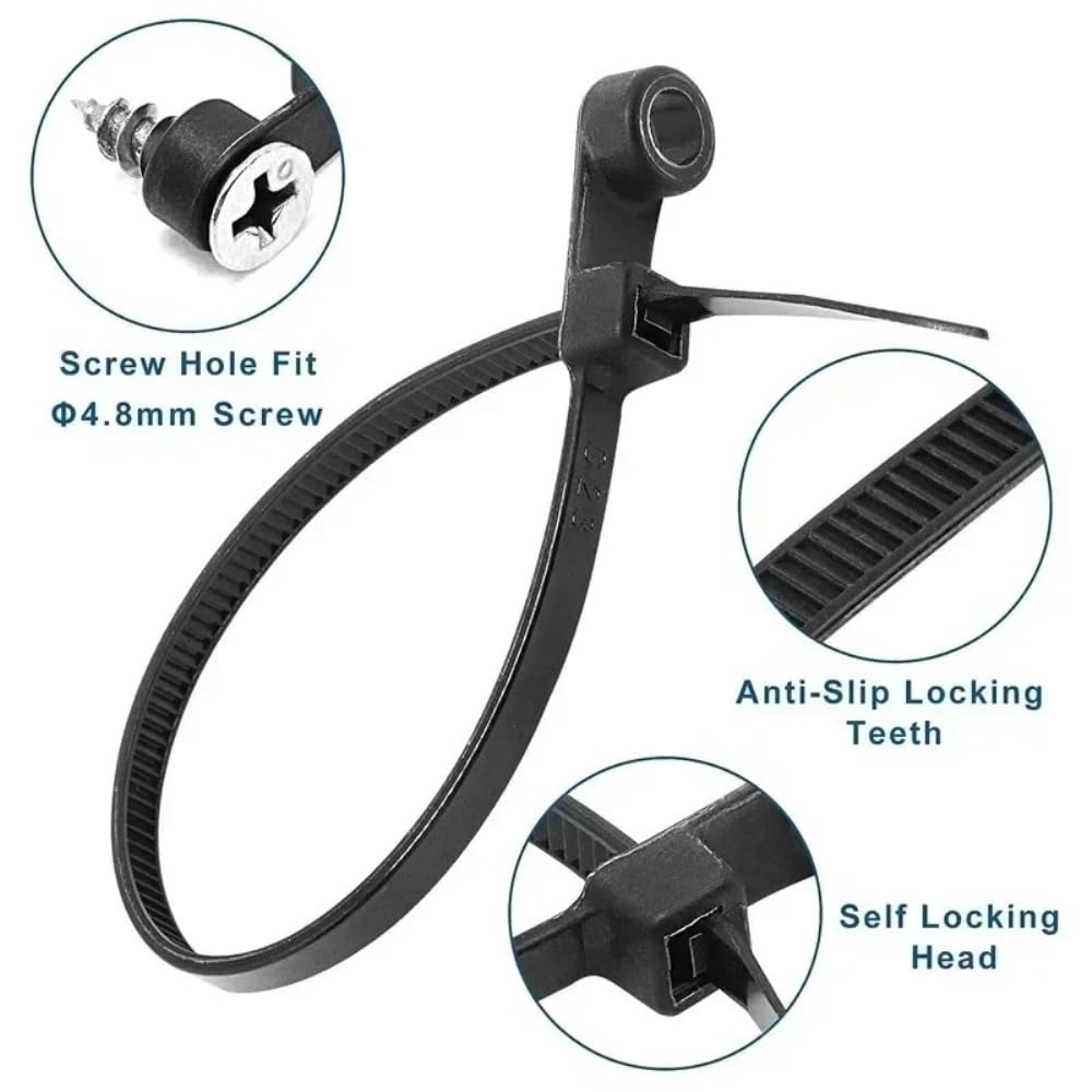 100/200/300/500/1000 fascette stringicavo con foro per vite, riutilizzabili, fisse, in nylon, autobloccanti, per ufficio, colore bianco, 500 pezzi