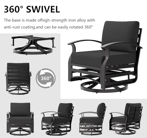 Image of Outdoor Patio Furniture Set, 3 Piece Aluminum Metal Chairs Swivel Rocker, Overstuffed Washable Cushions Bistro Set for Porch, Balcony, Deck, Garden Black