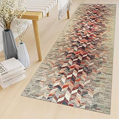 JIAWDYJ Hallway Runner Rugs Carpet Multi Coloured Geometry Washable Non Slip Kitchen Hall Long Door Mat Rug,70X300cm Cover