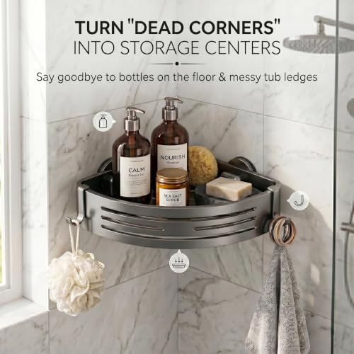 2-PCS-Corner-Shower-Caddy-Suction-Cup-Rustproof-Aluminum-Shower-Shelves-with-Hooks-No-Drilling-Upgrade-Bionic-Suction-Cup-Shower-Organizer-Removable-Bathroom-Storage-Corner-ShelfGrey