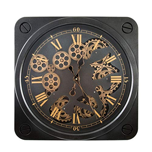 Horloge Murale Vintage Industrielle 16" - Engrenages Mobiles - Noire - Art Déco
