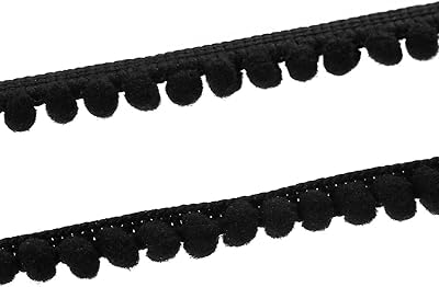 Sadingo - Nastro per pompon nero, 9 metri, larghezza 12 mm, passamaneria con pompon, bordatura, mini pompon, nastro Pon Pon