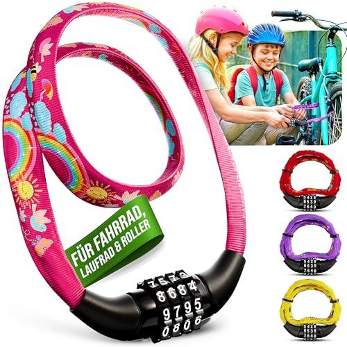 Fahrradschloss Kinder mit Zahlencode Regenbogen leicht und sicher Kinder Fahrradschloss Zahlenschloss 65 cm Zahlenschloss Fahrrad Schloss Zahlencode für Kinderfahrrad