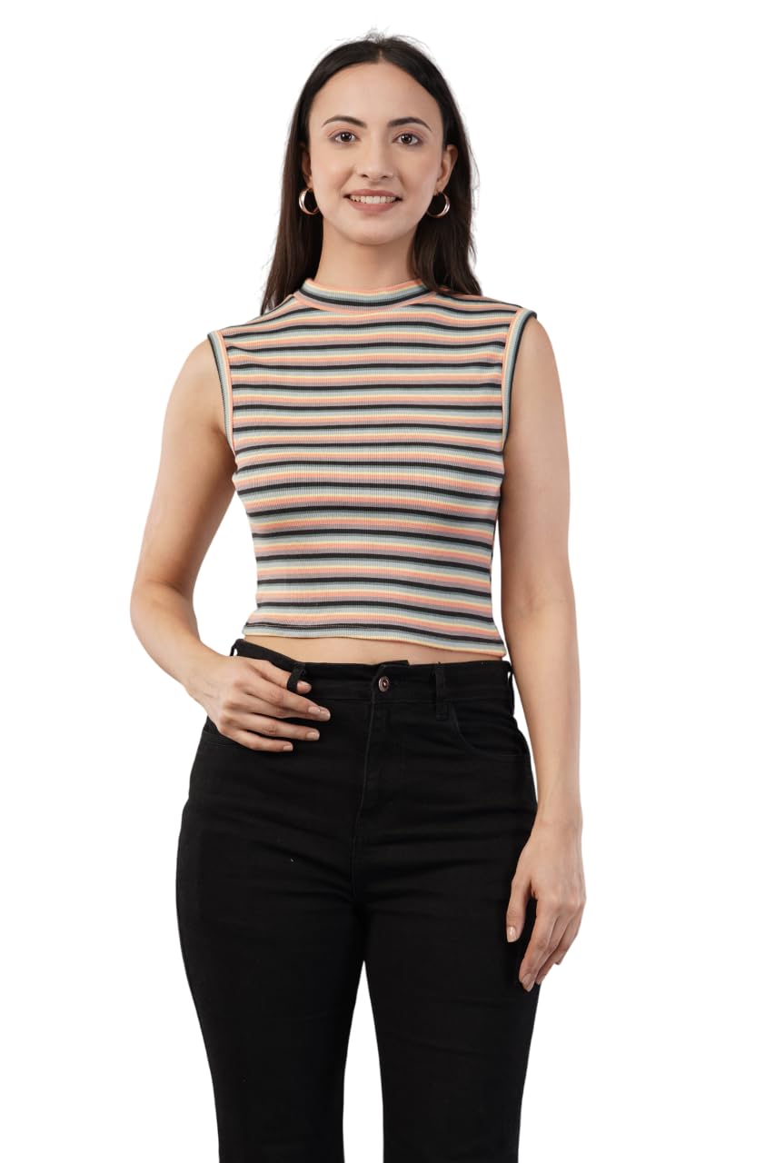 nalax designs Striped Sleeveless Crop Top, Women's Casual Wear-picture-47