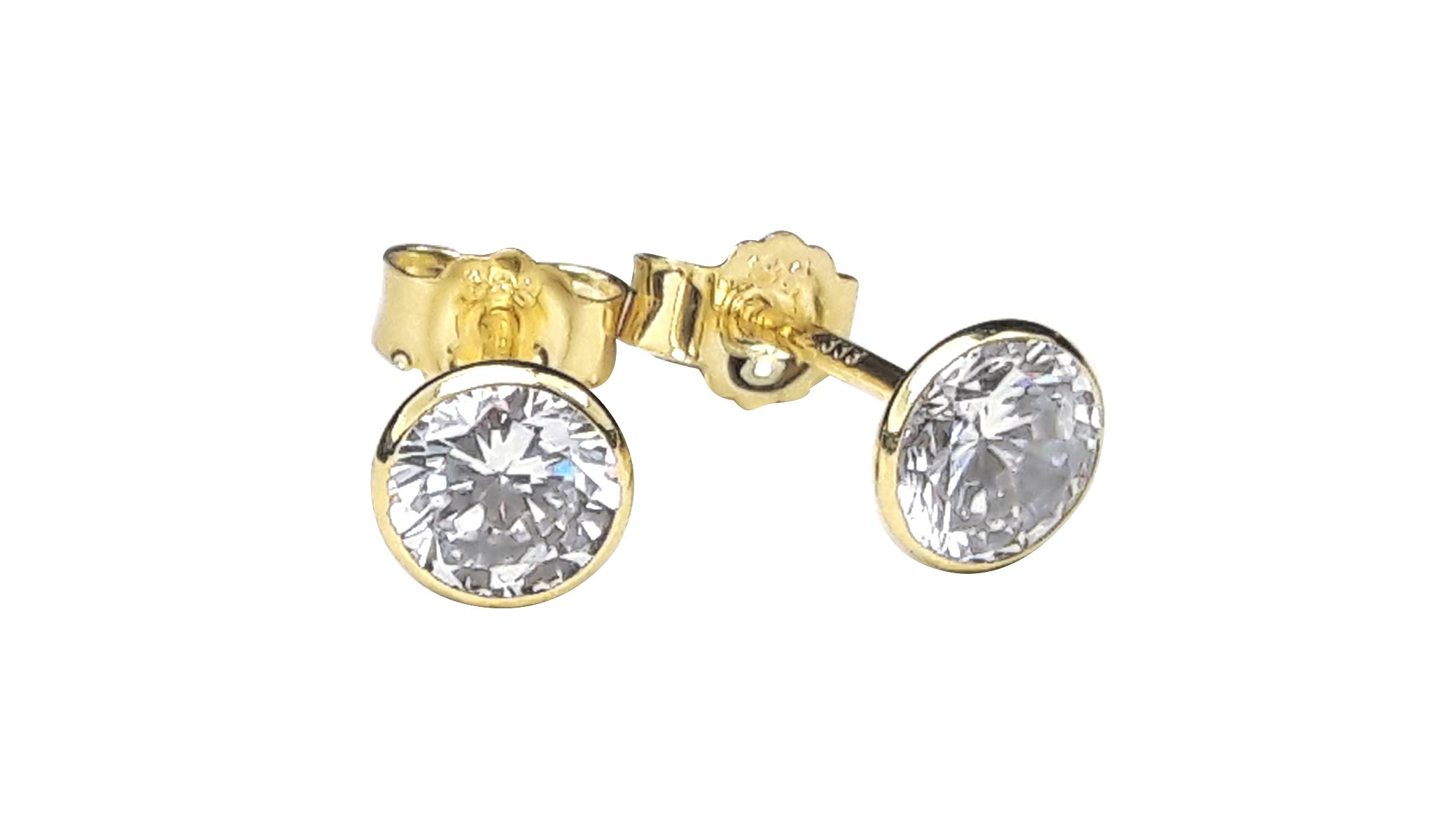 Ohrstecker 333 Gelbgold Zirkonia Brillantschliff Kelchstecker weiss 4 mm