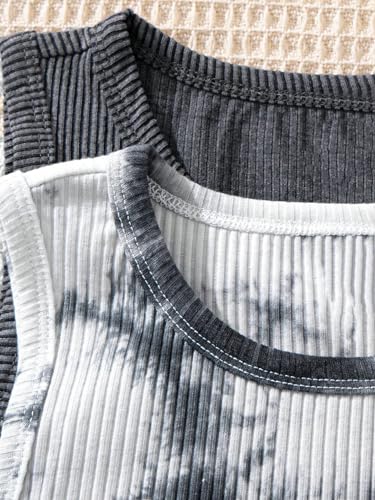 Milumia Girl's 2 Piece Tie Dye Ribbed Knit Round Neck Tank Top Sleeveless Summer Crop Tops3