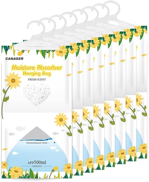 CANAGER Hanging Moisture Absorber, Fresh Scent Moistureproof Desiccant Hanging Bag,Dehumidifier Bag (8 packs) Hanging Closet Dehumidifier Bags, Moisture Absorb 12.5 oz