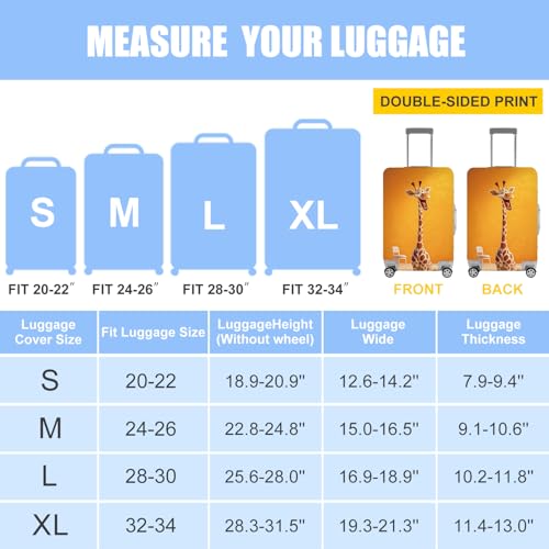 Image of Funny Giraffe Luggage Cover for Suitcase 32-34 Inch - Vibrant Orange Cartoon Animal Travel Luggage Protector - Stretch Washable Anti-Scratch Suitcase Cover,XL