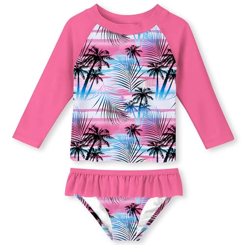 Image of Lovekider Little Girls Swimsuits 2 Pieces Swimwears Rash Guard Set Long Sleeve UPF50+ Bathing Suit for Beach 2-8T