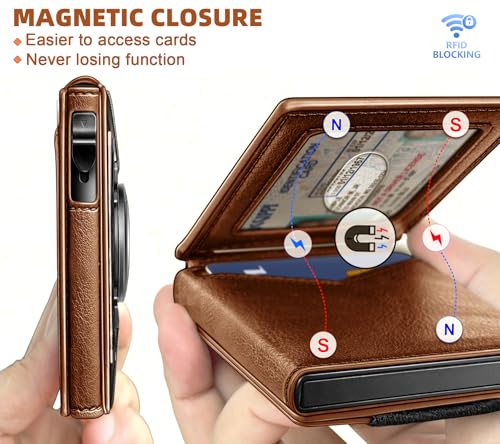 Image of BULLIANT Men Slim Leather Wallet Metal Case Money Clip-Magnetic Closure