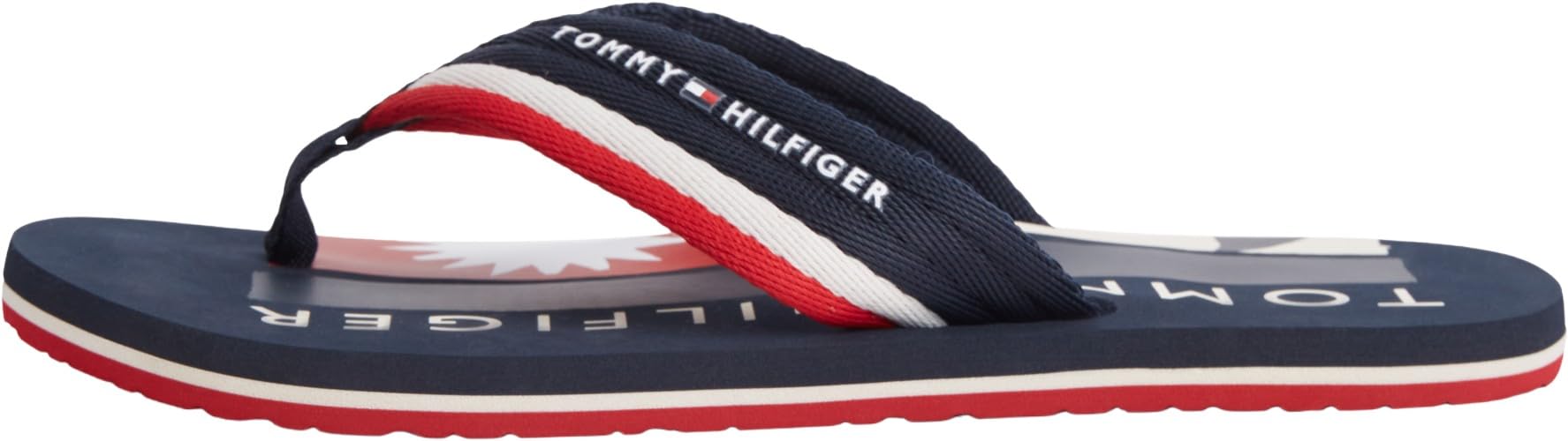 Tommy Hilfiger Men Patch Print Hifiger Beach Sandal FM0FM05903 Flip Flops, BLUE, 9