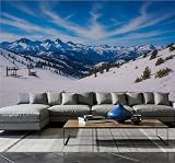 Modern Peel and Stick Wallpaper Removable Wall Murals 3D Mammoth Mountain ski Trail Snowboards Pictures Self-Adhesive PVC Wall Stickers for Living Room Bedroom 96'x69'