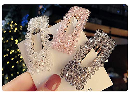 Tzoxal 6PCS Sparkly Rhinestone Snap Hair Clips, Fashion Shinny Crystal Pearl BB Barrettes for Women Ladies, Pretty Alloy Side Clamp Hairgrip Accessories (Pink, Grey, White)