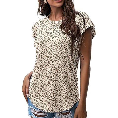BFSGBFNTMD New Women's Tops Summer Women's Fashion Round Neck Print Lotus Leaf Short-Sleeved T-Shirts Cover
