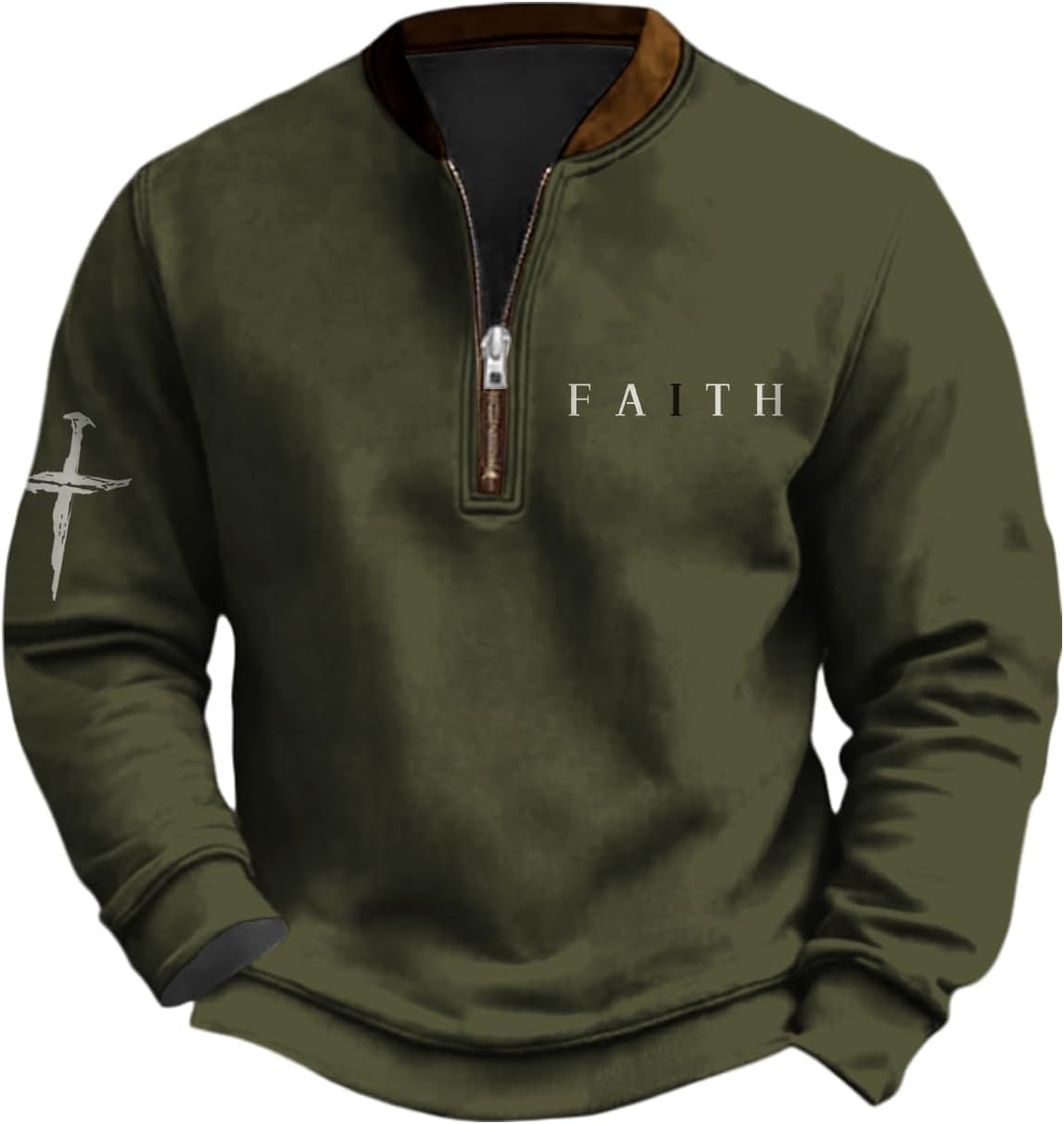 HOTYD Mens Faith Sweatshirts Christian 1/4 Zip Pullover Shirt Jesus Crosss Letter Print Casual Long Sleeve Sweatshirt