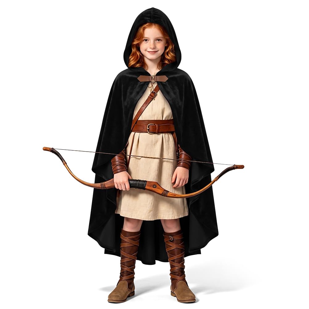 BSBUY Gothic Hooded Cape Unisex Steampunk Hooded Cloak Medieval Costume Cloak Renaissance Irregular Hem Cape Vampire Witch Wizard Robe Hooded Cape for Halloween Carnival Fancy Dress Costume(Black)