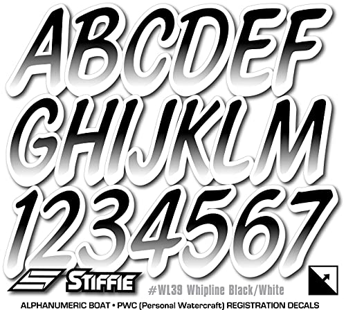 Image of STIFFIE Whipline Black /White 3 inch Boat & PWC Registration Decals • Numbers Letters Stickers