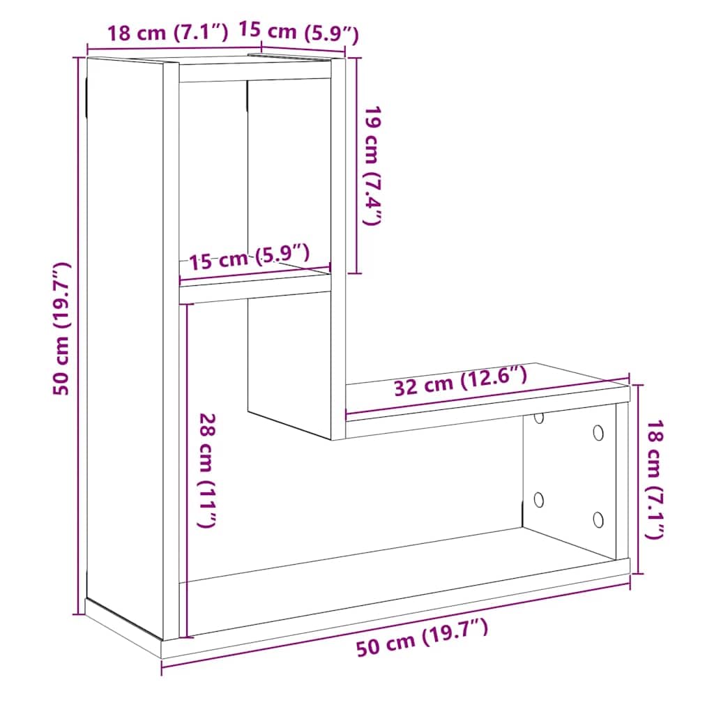 Wandregale 2 STK Artisan-Eiche 50x15x50 cm Holzwerkstoff Wandboard Hängeregal mit Stauraum für Wohnzimmer Schlafzimmer Küche und Büro platzsparend und vielseitig nutzbar