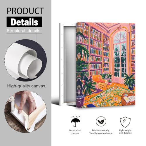 Image of Yaasilinage Henri Matisse Canvas Wall Art, Classic Pink Library Poster for Room Aesthetic, Retro Reading Book Wall Art, Bookish Literary Artwork, Famous Art Prints for Booknook 24x36in Wrapped Canvas