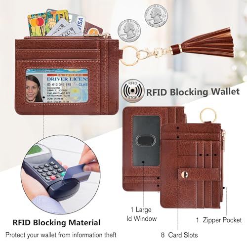 Image of KNGITRYI Small Wristlet Wallets for Women RFID Credit Card Holder Wallet Keychain Wristlet Wallet Credit Card Wallets for Women (Dark Brown)