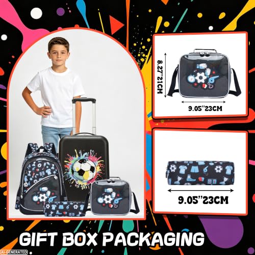 Image of Kids Carry on Luggage Set 5 Piece Kids Luggage with Wheels 16 inch Toddler Suitcase for Boys Airline Approved (Football)