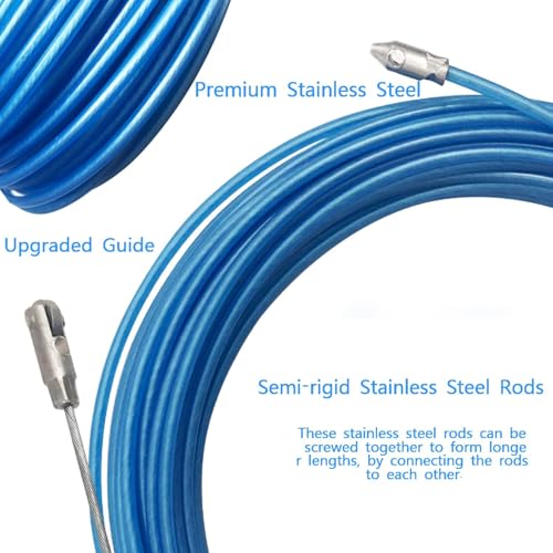 Image of Wire Puller For Electrician, Professional Wiring Spring Tool, 10 Meter Blue Wire Pulling Device For Electrical Installations, Industrial Wire Threader Set With Tightening Tools