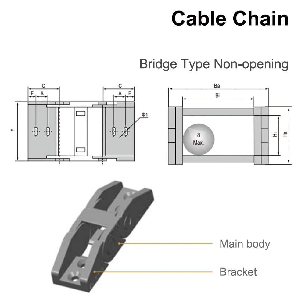 Cadena portacables, Tipo tamaños múltiples del cable de remolque transmisión sin apertura puente cadena arrastre for la máquina(75mm,15x20 mm)