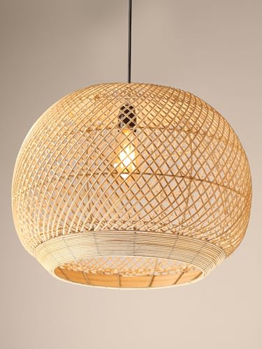 Image of Habere India-All the Cultures Fabricating India Pendant Lamps for Living Room | Bamboo Cafe Lights | Ceiling Lamps for Living Room | Bamboo Hanging Light for Balcony (Dia 46 x H42 cm)
