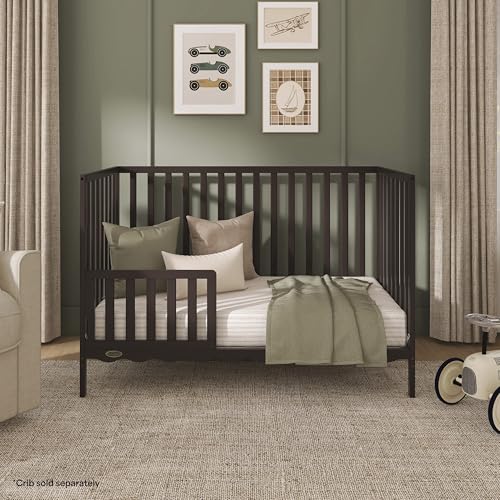 Image of Dream On Me Toddler Guard Rail for Convertible Crib, Solid Wood Bed Rail for Toddler Bed Conversion, Chocolate Chip