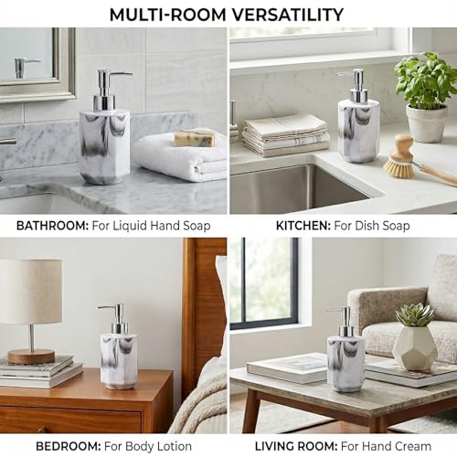 Image of Luxe Home International Marble Pattern Plastic Soap Dispenser for Bathroom and Kitchen Sink Leak Proof Liquid Hand Wash Round Bottle Lightweight Smooth Finish (17x8 cm White) Pack of 1