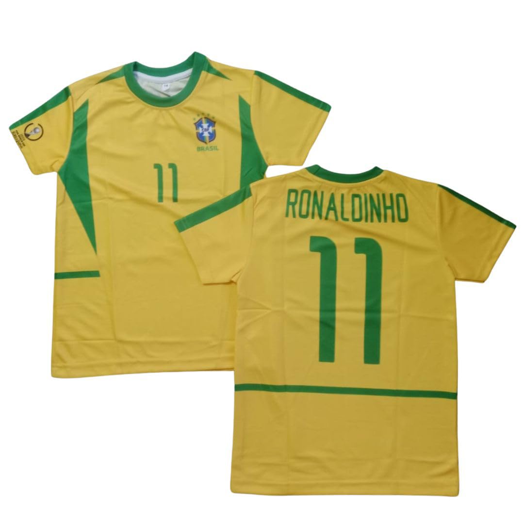 Ronaldinho 11 Retro Jersey Brazil Yellow (in, Alpha, 38in - L - Athletic Slim fit Yellow) 1