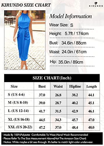 Kirundo Women 2023 Summer Satin Halter Ruched Bodycon Cocktail Dress Sleeveless Wrap Draped Slit Party Formal Midi Dresses(Dark Blue, Large) #TOP5