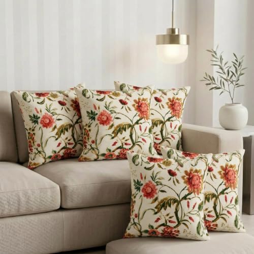 Image of Clasiko Cotton Cushion Covers 16x16 - Set of 5 Blossom Haven | Reversible | Decorative Cushion Covers, , Soft Cotton, Hidden Zip, Sofa & Bedroom Decor