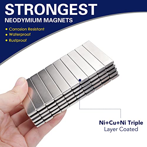 Image of MIKEDE 50 Pack Neodymium Bar Magnets, Super Strong Heavy Duty with Double-Sided Adhesive Powerful Rare Earth Magnet Bars for Craft, Fridge, Kitchen, Office 60x10x3mm