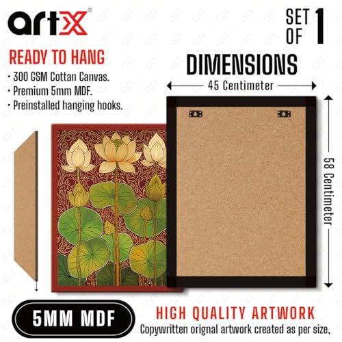 Image of ArtX Canvas Bloomed Lotus Painting For Vastu, Big Size Wall Art, Lotus Painting For Wall Vastu, Wall Decor, Multicolor, Nature, 45.0 X 58.0 cm, Set of 1