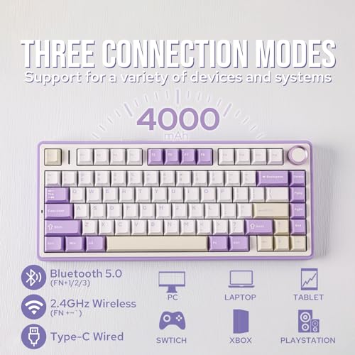 Image of EPOMAKER x Aula F75 Gasket Mechanical Keyboard, 75% Wireless Hot Swappable Gaming Keyboard with Five-Layer Padding&Knob, BT /2.4GHz /USB-C, RGB (Purple, LEOBOG Reaper Switch)