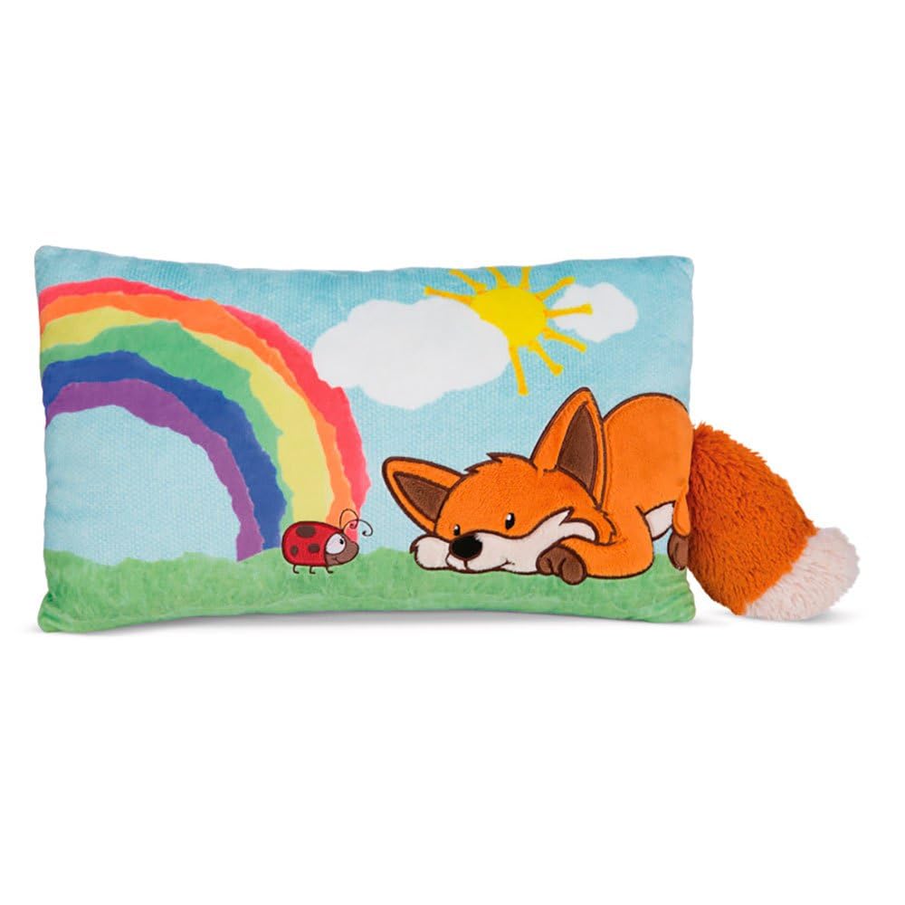 NICI Kissen Fuchs Fridalie 43 x 25 cm – rechteckiges Kuschelkissen aus weichem Plüsch, Dekokissen mit Fuchs, Marienkäfer und Regenbogen für Kinder & Erwachsene, 49163, tolle Geschenkidee, bunt