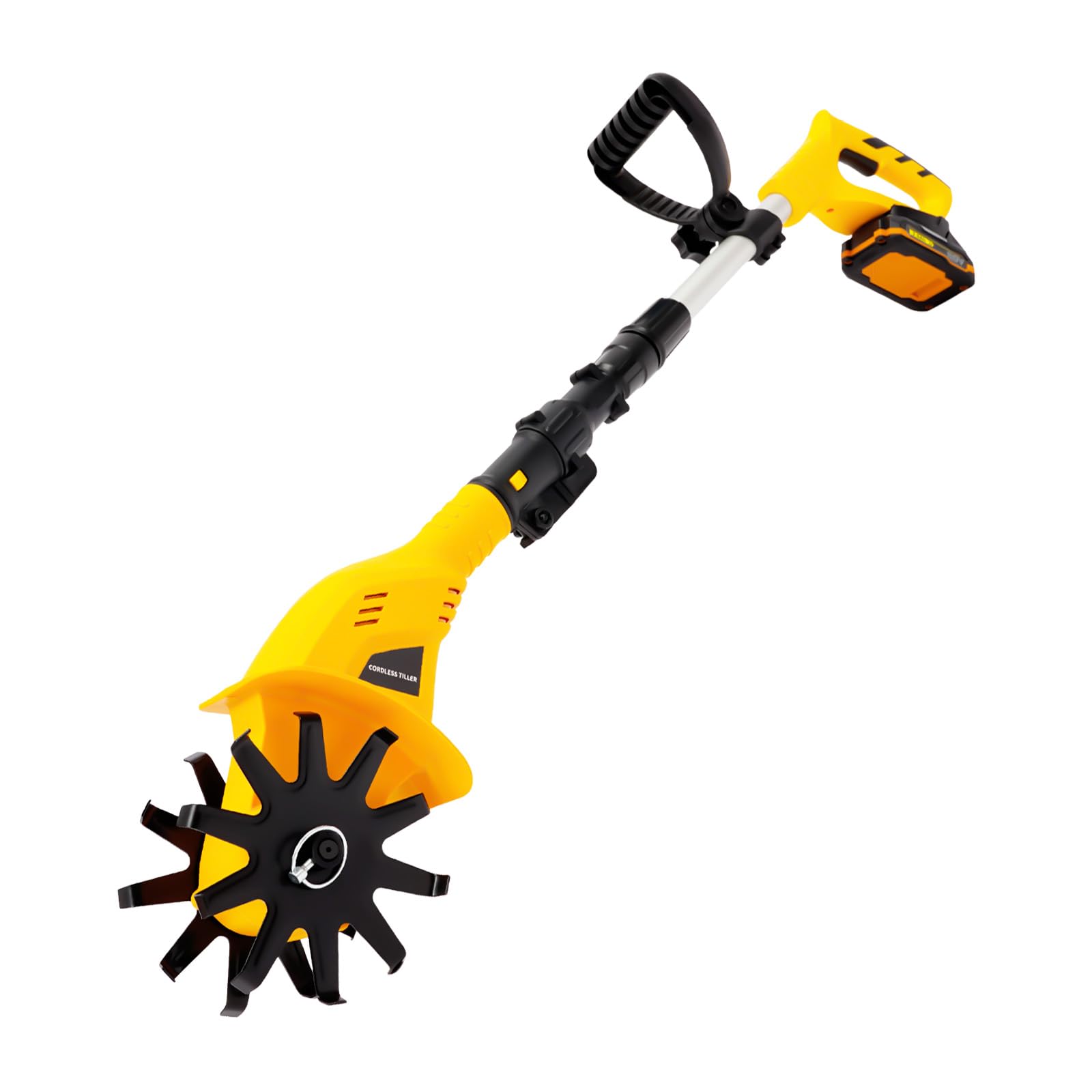 Fresa eléctrica para jardín con una batería de 20 V cuchillas de acero al manganeso | Fresa de jardín eléctrica con motor de 250 rpm, mango ajustable (97 – 117 cm) para aflojar el suelo malas hierbas